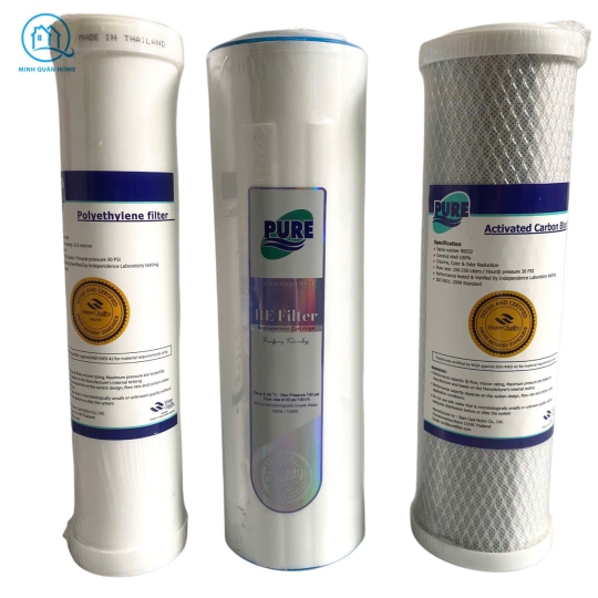 Bộ 3 lõi lọc Pure 123 Thái lan (loại PE) - NHẬP KHẨU CHÍNH HÃNG Pure Thái Lan - Bộ lọc thô máy RO, ion kiềm