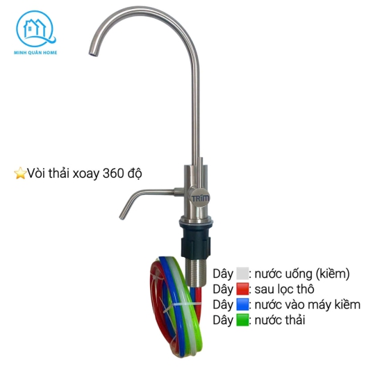 Vòi 4 Dây 10mm Lắp Âm Chuyên Dụng Cho Máy Lọc Nước Điện Giải Ion Kiềm INOX 304 CAO CẤP